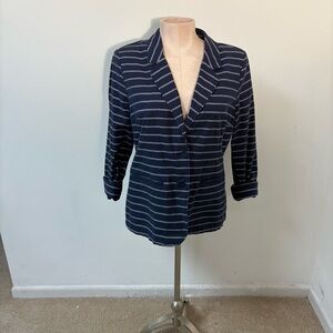 Liz Claiborne Navy/White Striped Women's Blazer Nautical Cotton Blend Size 12